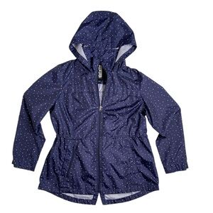 Details Intl Navy Mini Polkadot Packable Hooded Rain Jacket  Size Large